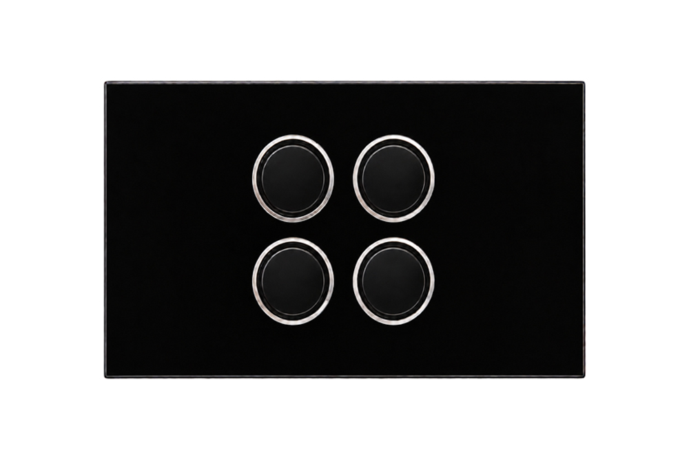 4 Gang Glass Push Button Blue LED Switch | Black | Sapphire Series 
