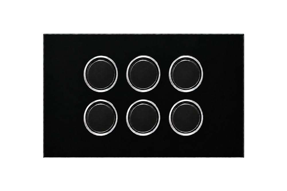 6 Gang Glass Push Button Blue LED Switch | Black | Sapphire Series